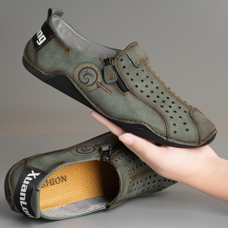 

Весна/лето 2024 г. Мужские повседневные кожаные туфли большого размера с молнией Octopus - корейский стиль 44 армия зеленый