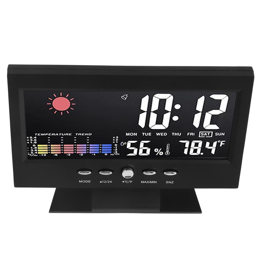 Weather Forecast Clock ABS LED Color Screen Multifunctional Temperature Humidity Alarm Clock Black
