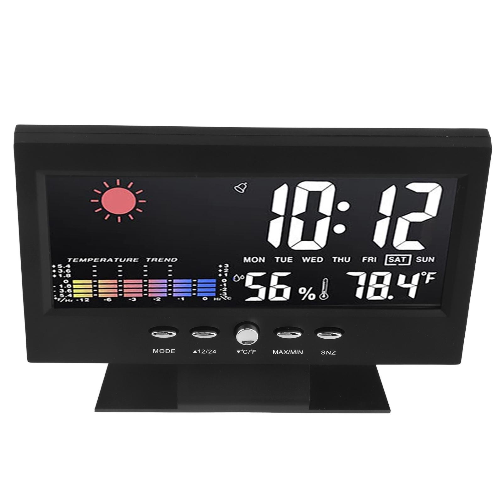 

Weather Forecast Clock ABS LED Color Screen Multifunctional Temperature Humidity Alarm Clock Black