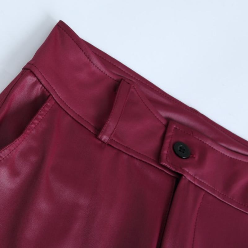 Dame Faux Skinnbukser Høy Midje Slim Leggings Jeggings Skinny Bukser med Belte