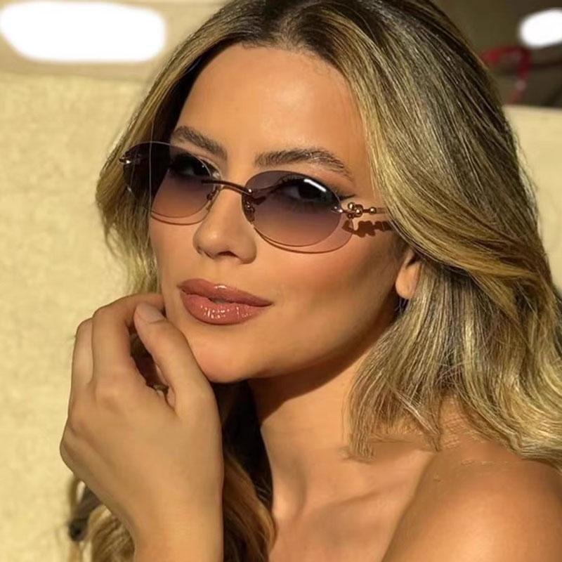 Vintage Rimless Oval Sunglasses Women For Men Luxury Brand Designer Sun Glasses Punk Popular Metal Ball Sexy Eyewear Uv400