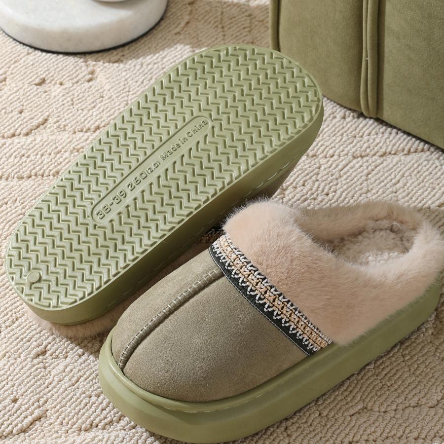 Crestar Fur Plush Women Slippers Indoor Warm Thick Soles Fluffy Female House Slippers Winter Fashion Non-slip Fuzzy Cotton Shoes