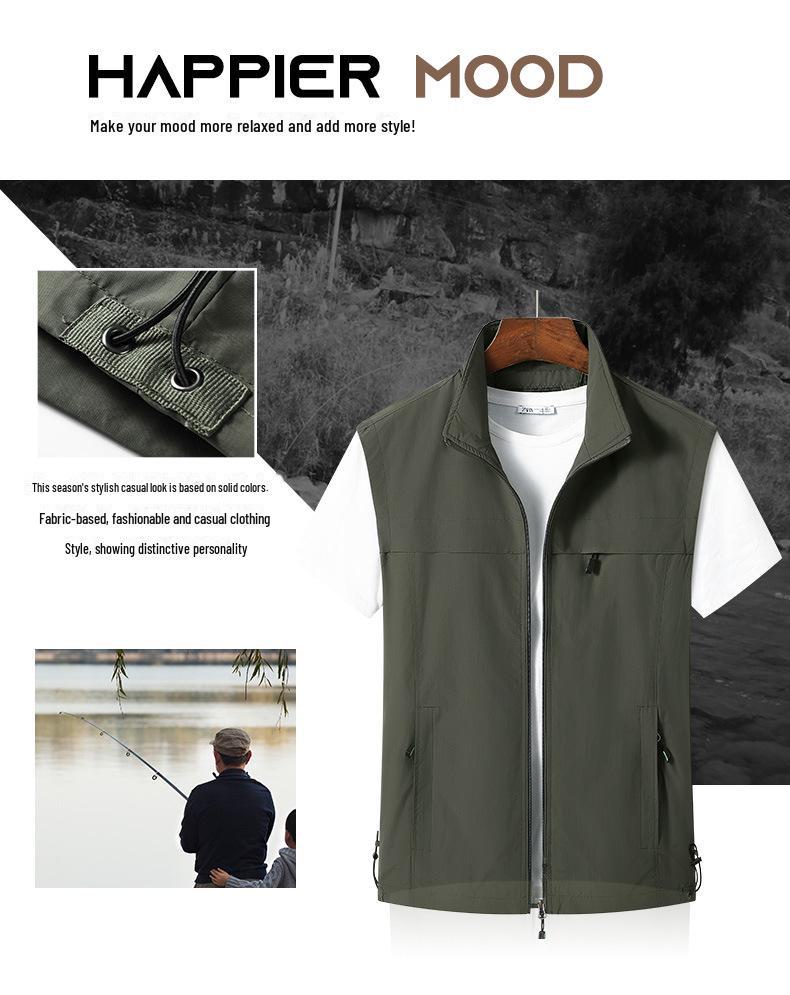 Herr Vår/Höst 2024 Lätt Väst med Fickor för Medelålders och Äldre