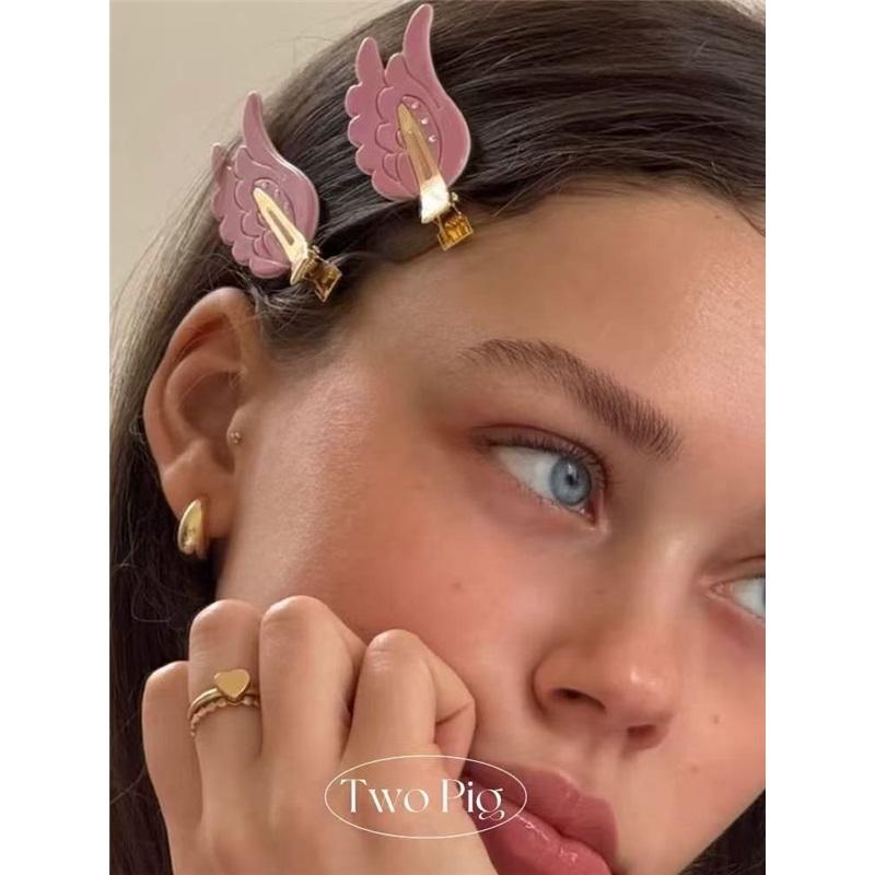 Clips de Păr Roz cu Aripi Duble Stil Emi Jay Strass Acetate Invizibil pentru Breton Clip Lateral 2026 Noi Accesorii de Păr Zilnice pentru Femei