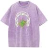 Music Forest Headset Men's Short-Sleeved  Washed T-Shirt 230g Cotton Bleached Tshirt Tops Fashion Loose Bleach T shirt
