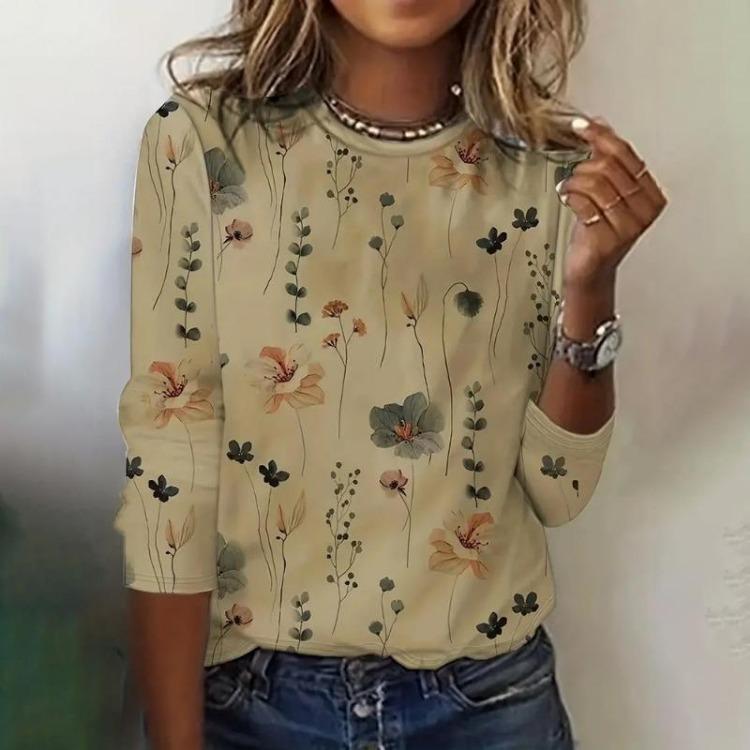 

Женский повседневный свитшот с цветочным принтом, круглым вырезом и длинными рукавами для весенне-осенней одежды 5XL хаки