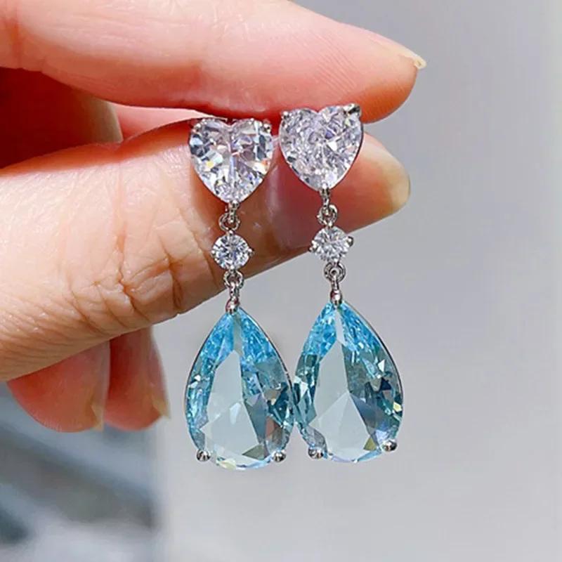 Luxury Square Green Cubic Zirconia Crystal Pendant Earrings Exquisite Fashionable  Women'S Wedding Jewelry