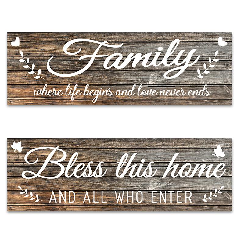 2pcs Wooden Signs Bless This Home Family Farmhouse Wall Art Decor For Bedroom Living Room Office