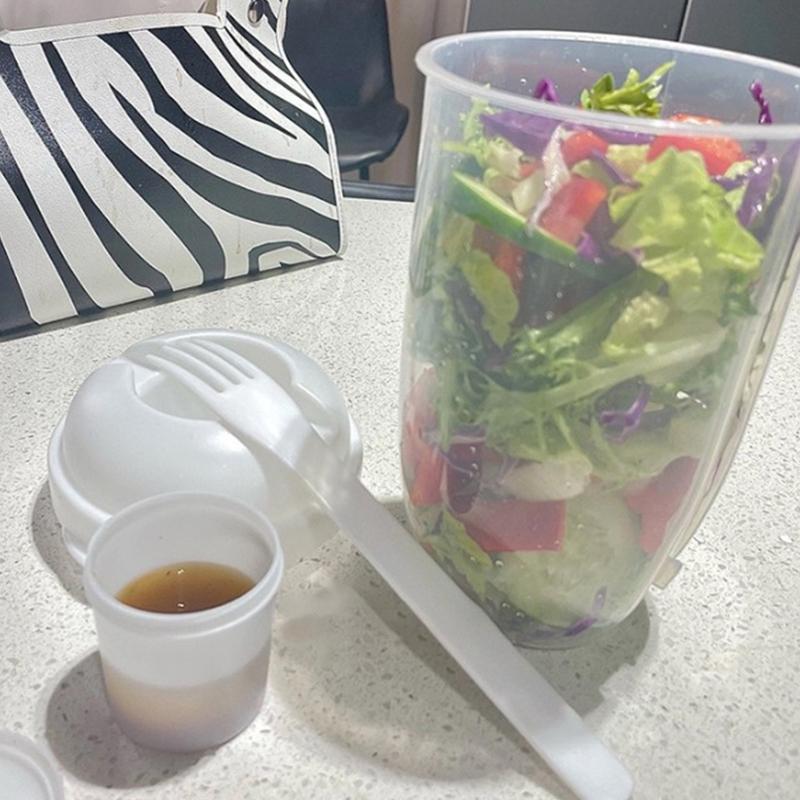 Portable Salad Cup With Fork Fresh Salad Container Bottle Vegetable Fruit Breakfast Lunch Carry To Go For Work Travel Picnic