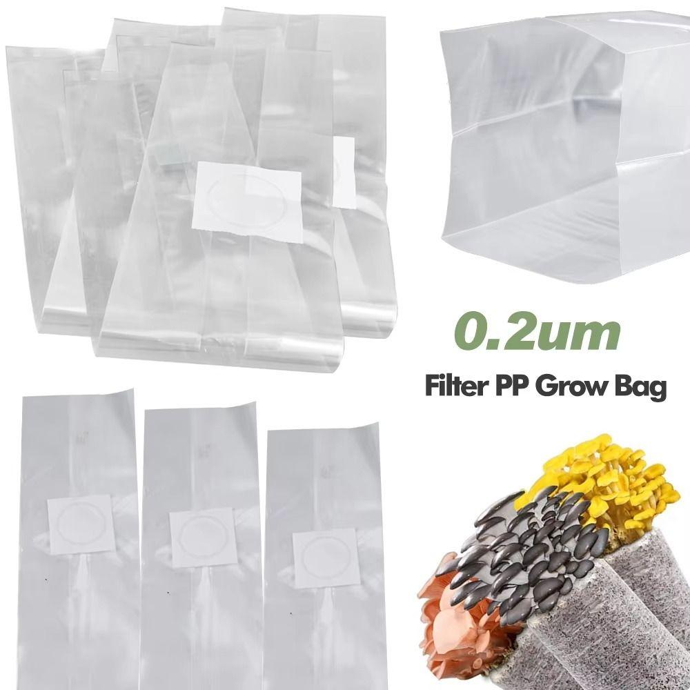 50pcs High Quality PP Mushroom Planting Bag 0.2um Filter Clear Edible Mushroom Breathable Bag Tissue Culture Bag Garden Planter