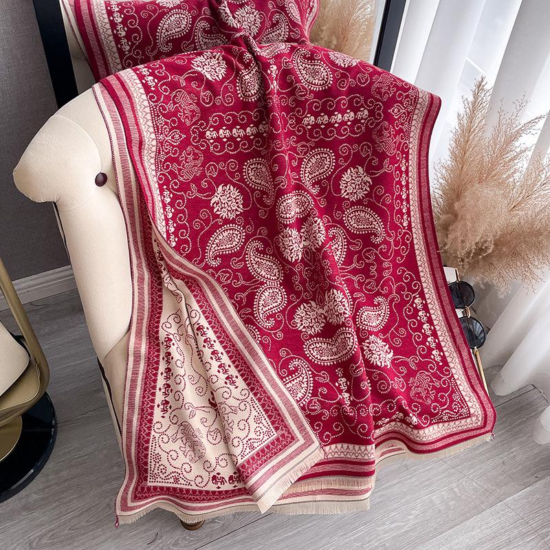 Cashew Flower Versatile Temperament Thickened Scarf Long Outer Shawl Fringed Jacquard Cape