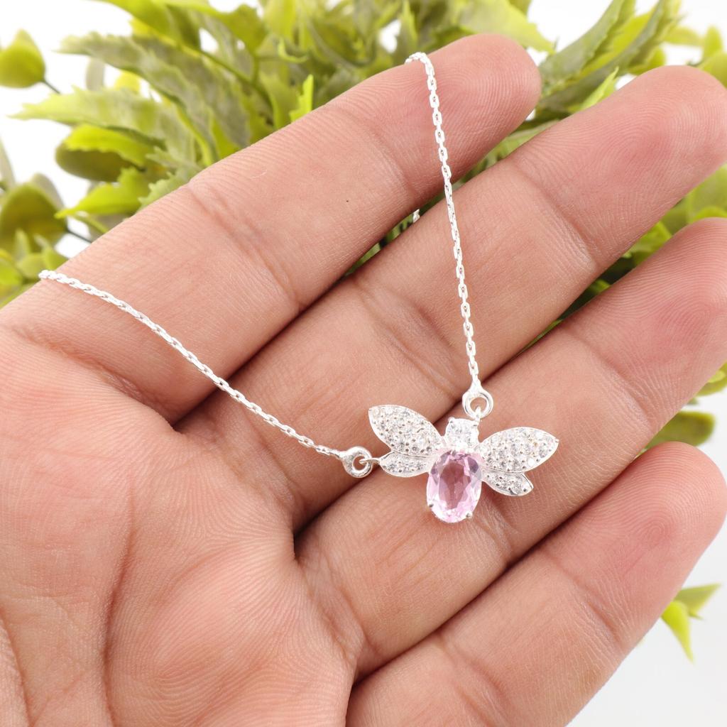 Beautiful Morganite Gemstone 925 Sterling Silver Jewelry Zircon Pendant 0.50" CZP-12-11