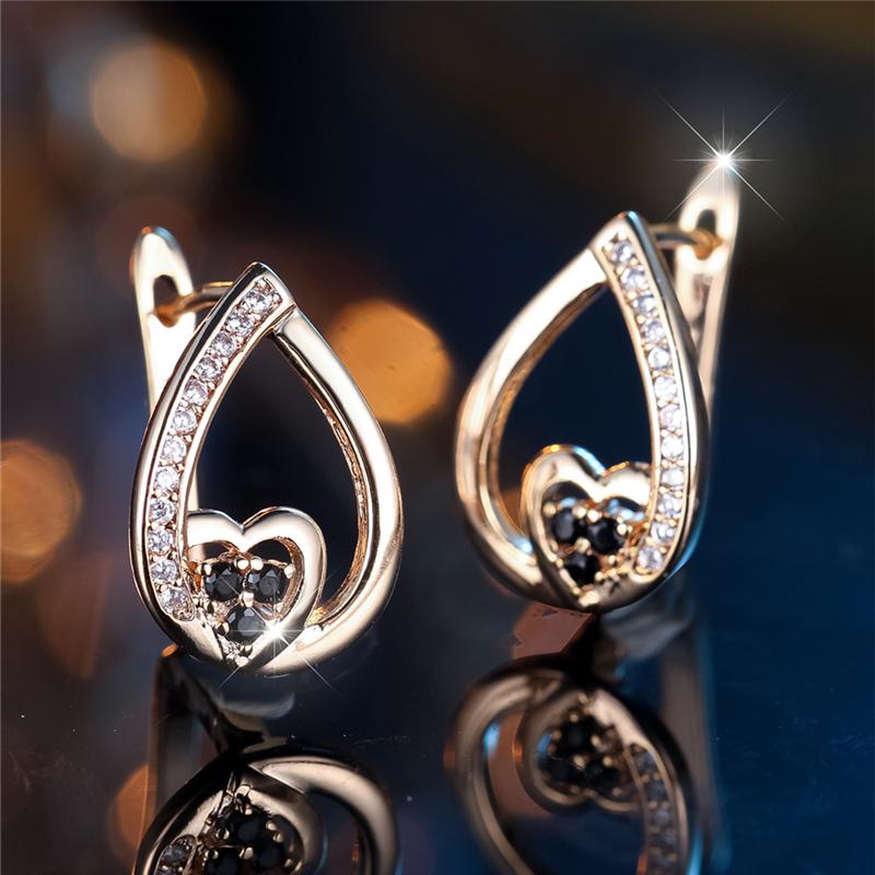 Fashion Love Heart Black Cubic Zircon Drop Earrings for Women Gold Color Daily Jewelry Gift