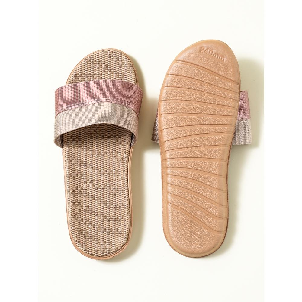 Daiso Two Tone Band Linen Slippers 240 Mm Pink