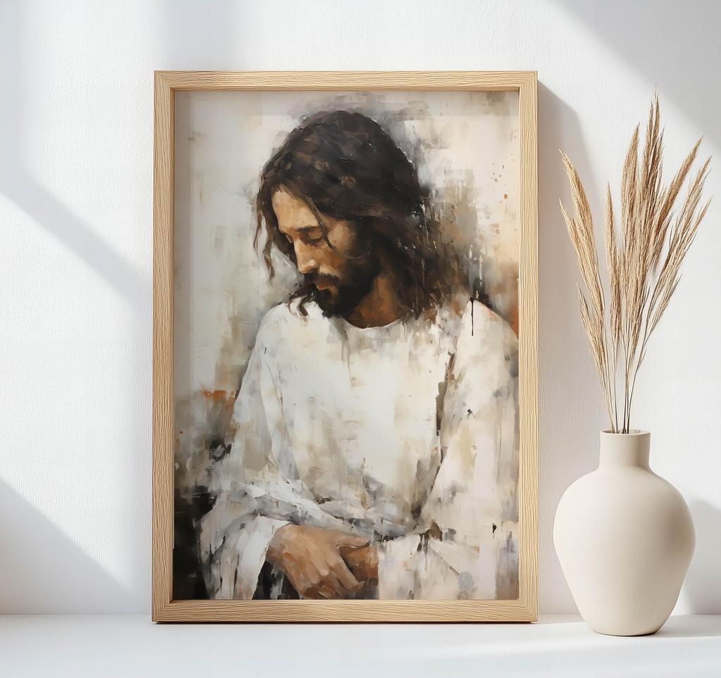 Poster The Holy Silence of Jesus Poster The Holy Silence of Jesus, 30X40 Cm, White Wooden Frame, 230 Gsm Matte Paper