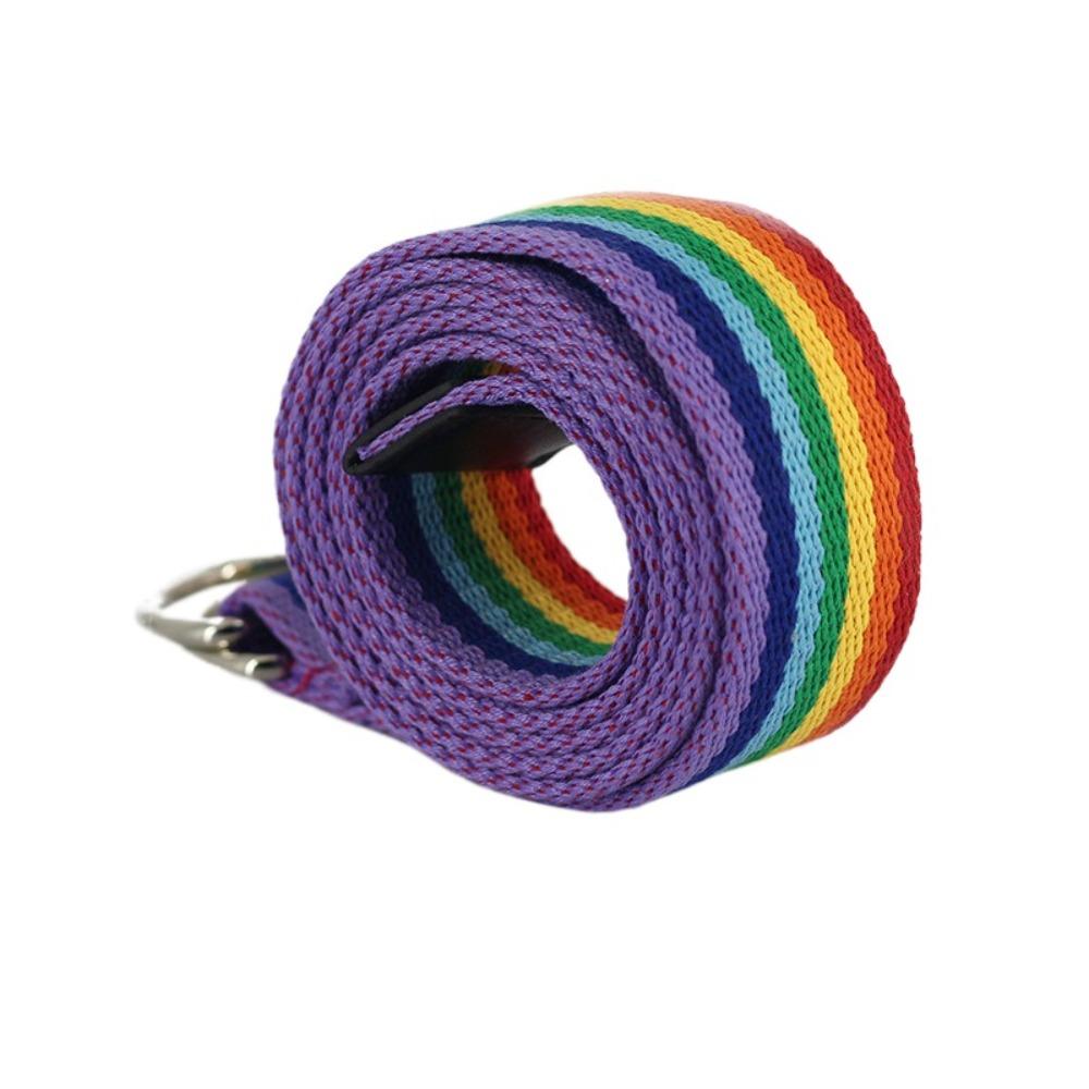D-shaped Buckle Rainbow Canvas Belt Nylon Canvas Waist Belt Casual Men Belt  Dresses
