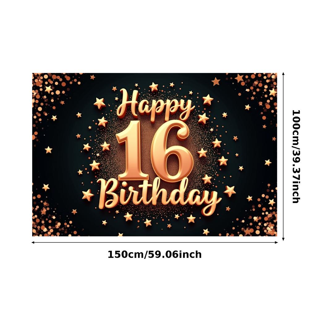 Złoty Motyw Znak Happy Birthday Baner Urodzinowy Dekoracja na 16. Urodziny do Wnętrz tło do zdjęć