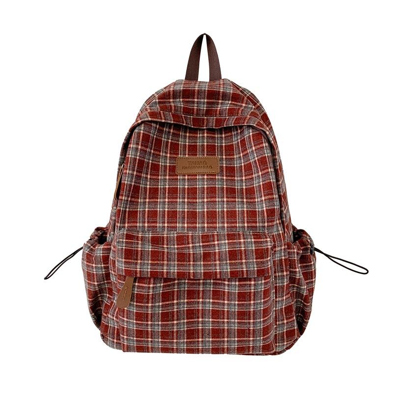 Schoolbag Autumn and Winter New Retro Plaid Backpack Female College Student Korean Version Large Capacity Lightweight Backpack College Style