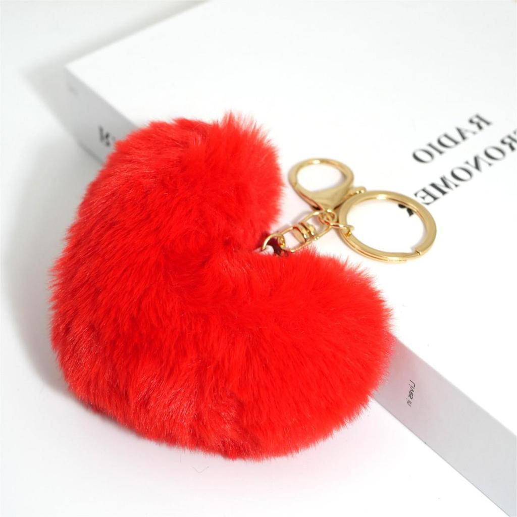 Heart-shaped Peach Faux Fur Keychain - 10cm Plush Pendant for Bags, Cars, and Accessories