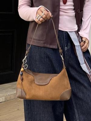 Damen Schulter-Umhängetasche im koreanischen Stil, Retro-Wildleder für Herbst/Winter