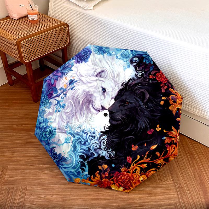 

1 PC Automatic Folding Umbrella - Yin Yang Lions Pattern, Portable & Foldable Design with 8 Ribs, Christmas Birthday Gifts
