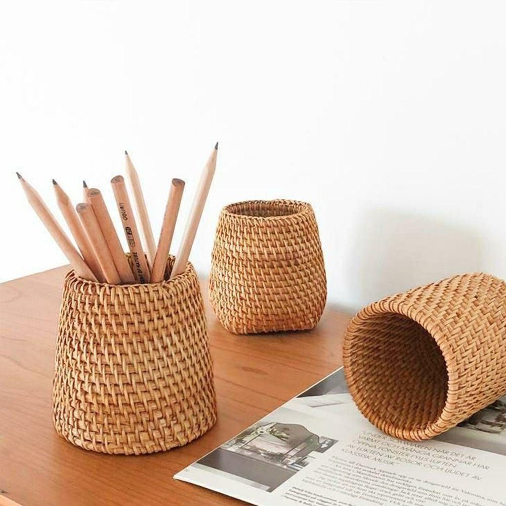 

Cosmetic Holder Hand Woven Pen Holder Stationery Storage Desktop Organizer Tableware Holder C