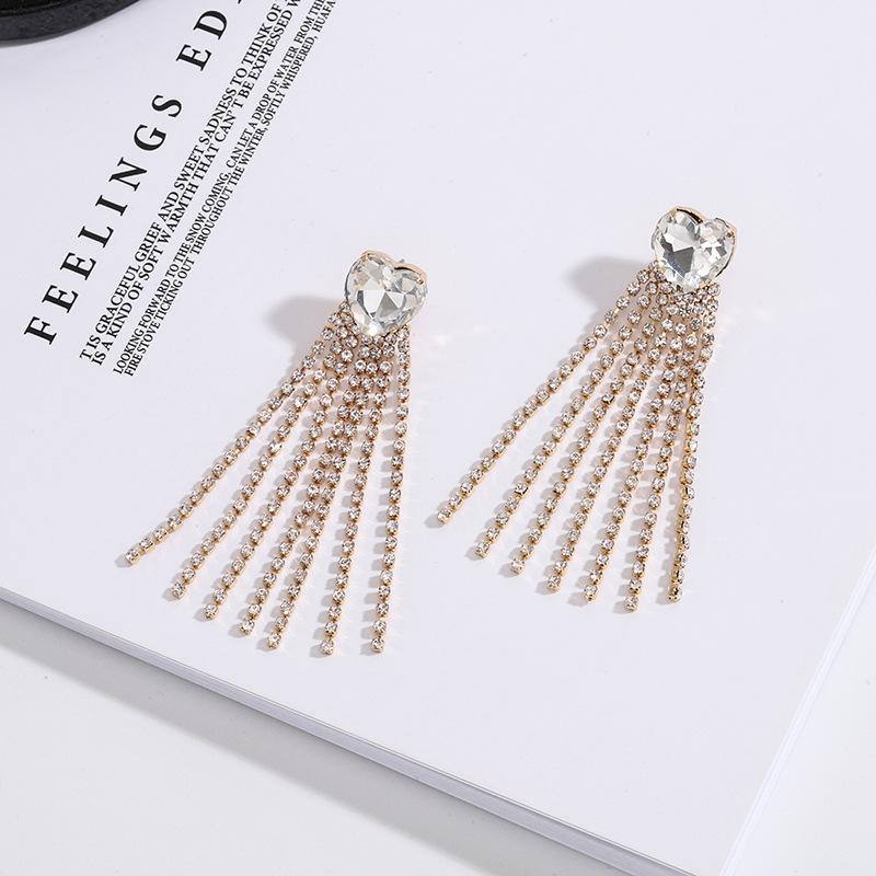 Versatile Japanese-Korean Gemstone Chain Earrings: Trendy Long Pendant Style for Women