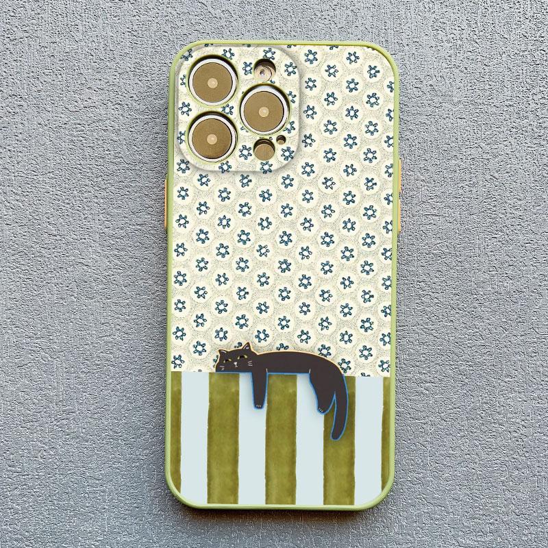 Lovely Pattern Striped Cartoon Cat Phone Case For iPhone 13 Mini 12 11 Pro Max 17 16 15 14 Pro Max Plus XR XS X 16 Plus Covers