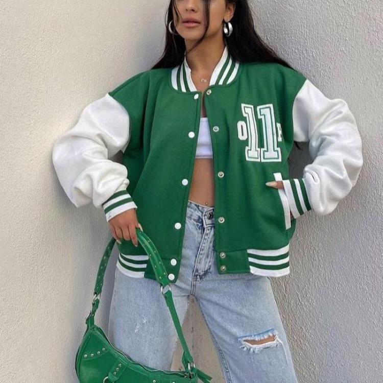 

Модна повсякденна бейсбольна форма, світшот з принтом, потовщений топ з довгим рукавом XL зелений