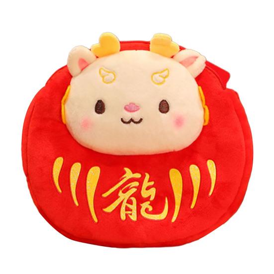 2024 Chinese New Year Kids Purse Cartoon Dragon Pattern Children Crossbody Bag Zipper Closure Stuffed Mascot Doll Purse Gift