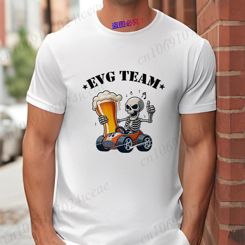 French Evg Team Future Groom Man Squad T-shirt Men's Single Farewell Tees Bachelor Party Shirt Funny Beer Skeleton Wedding Tops