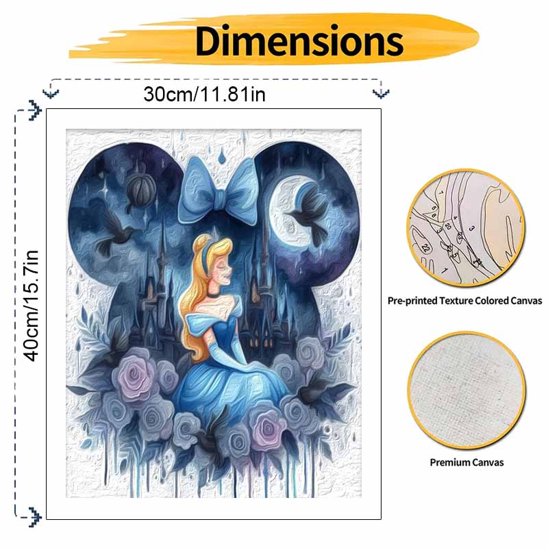 Cinderella Night Castle Disney Oil Painting Kit, Home Decor Handmade Gift for Princess Fans, Blue Fantasy Art Paint by Numbers Set