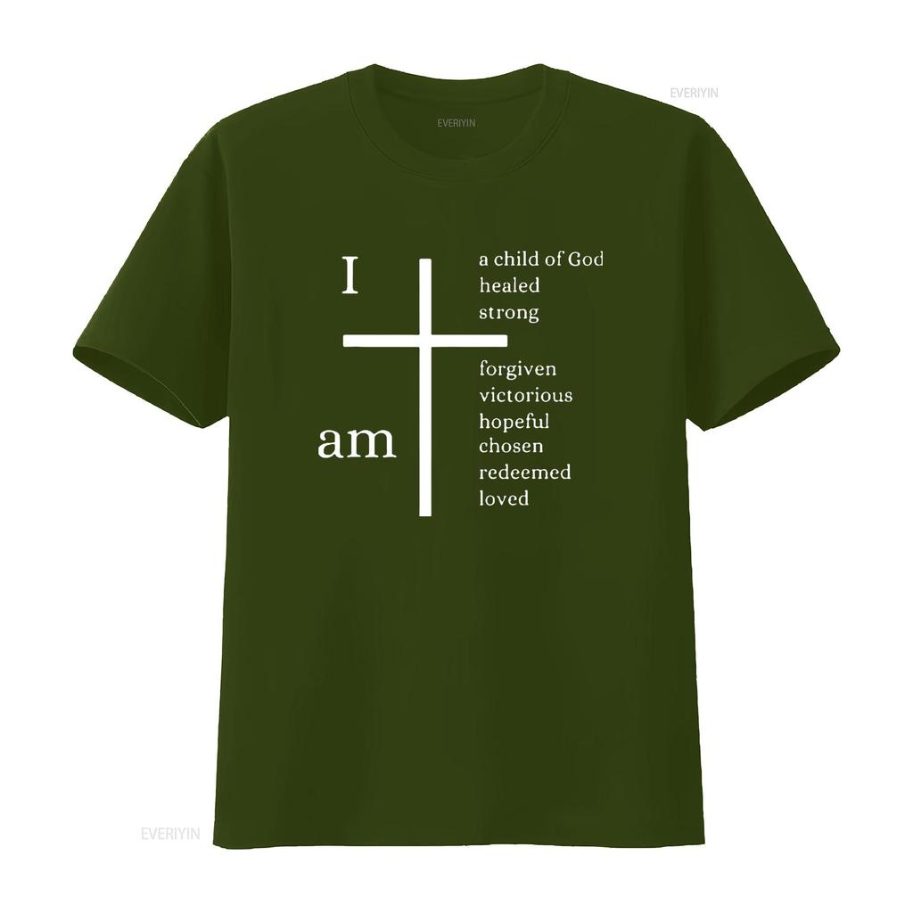 Mens I am a child of God Christian cross design T Shirt Black vintage Washed graphic homme Stylish fashion Comfortable Slightly