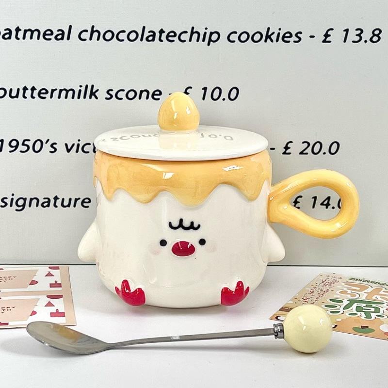 Cute bird ceramic mug with lid high value couple ceramic drinking cup office girl birthday gift