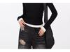 Black Faux Two-Piece Long-Sleeve T-Shirt - 2024 Spring/Autumn Pleated Color Block Slimming Fashion Top