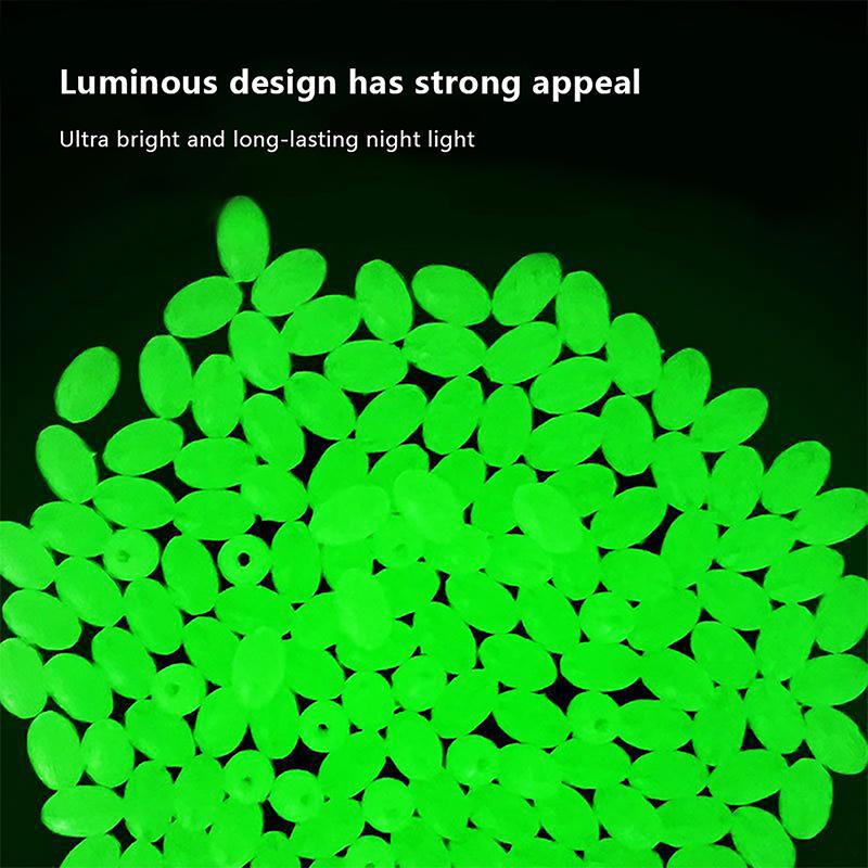 375Pcs/Box Luminous Fishing Beads Olive Green Oval Plastic Fish Beads Anti-Collision Bean Glowing Sink Beads Fishing Gear