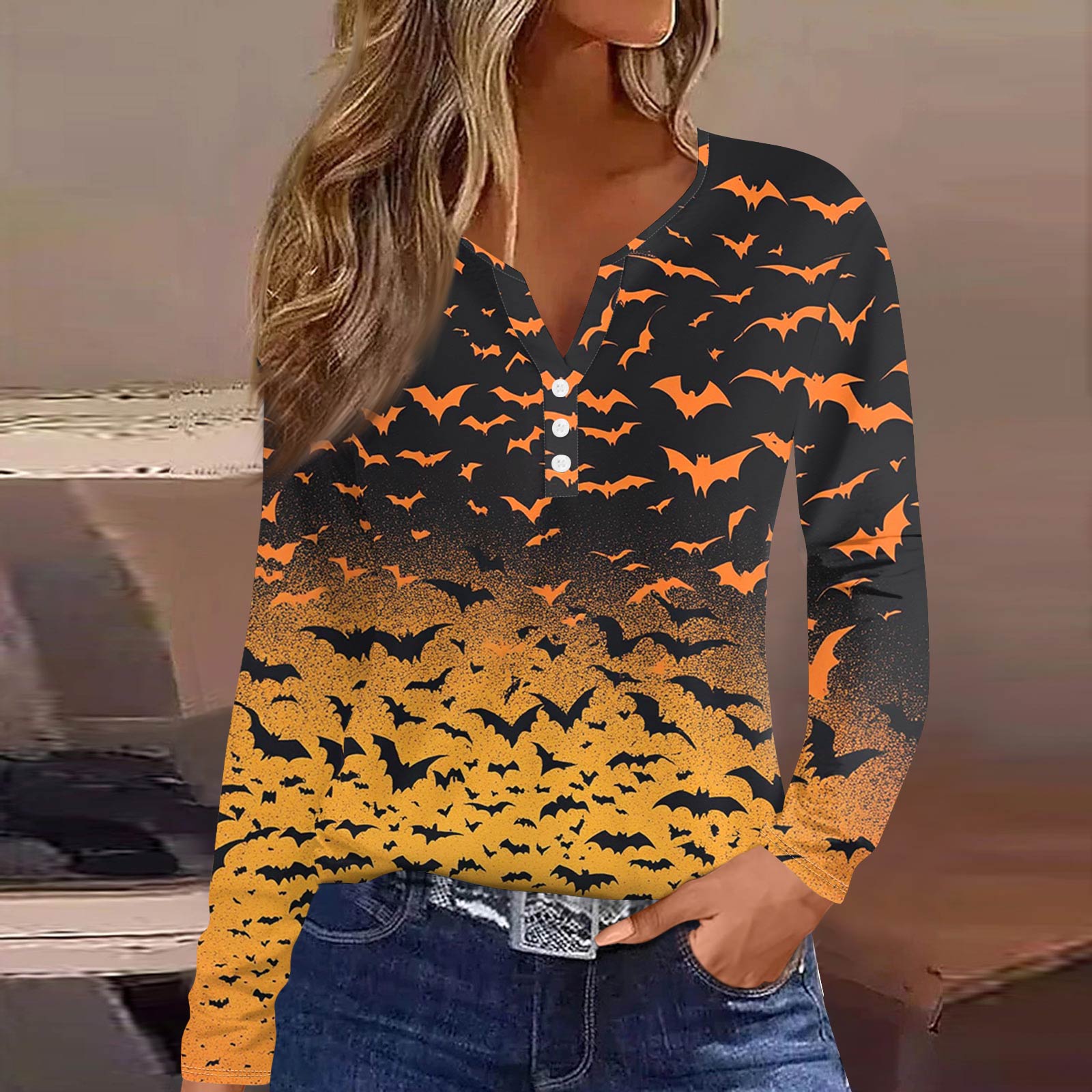 

Жен. Футболка Футболка на пуговицах с длинным рукавом Повседневные Выходные Мода Классический Топ с v-образным вырезом Обычный XL