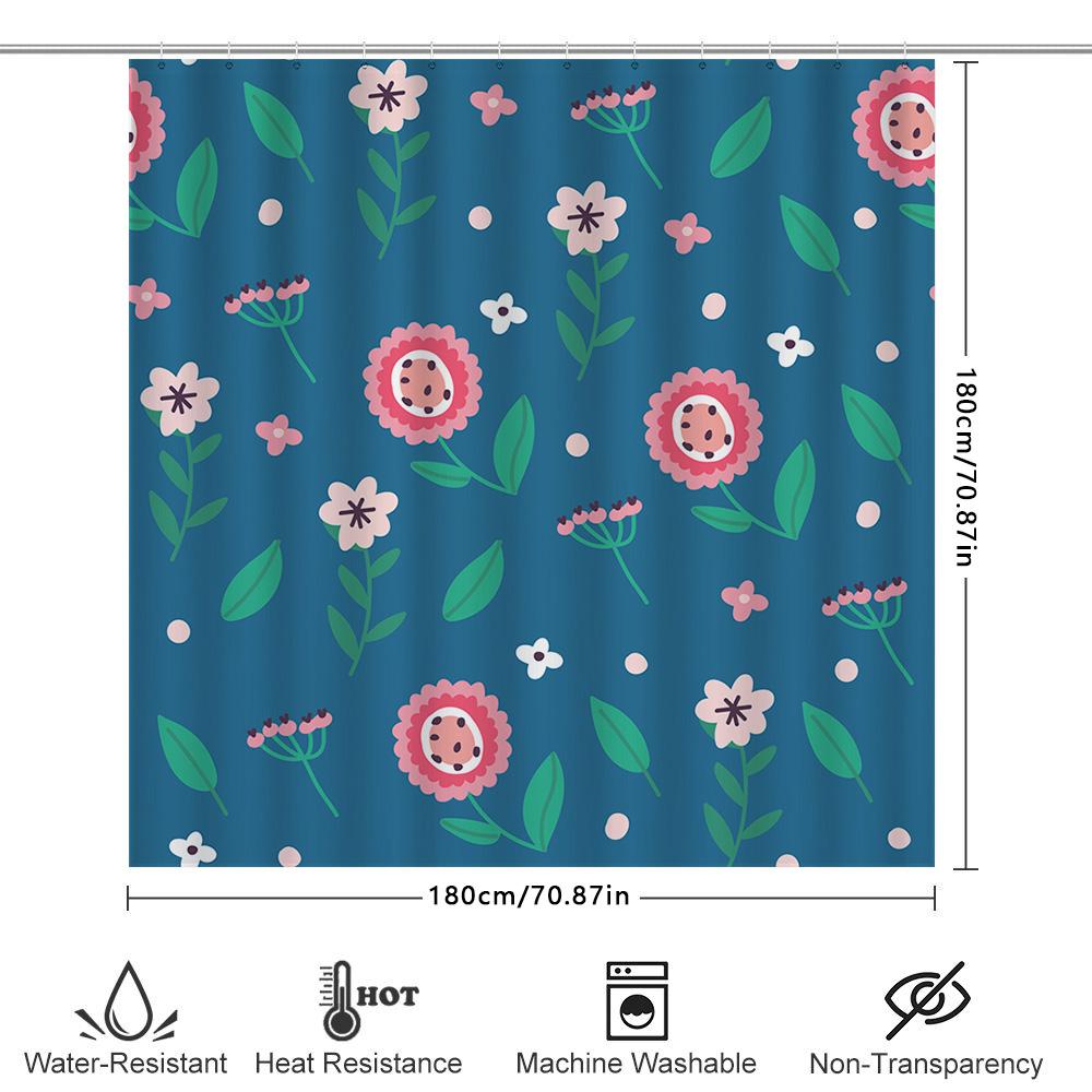 Beautiful Bath Shower Curtain With Cartoon Flower Print Decorative Waterproof Fabric Fitted For Bathtub Bathroom Accessories Nav