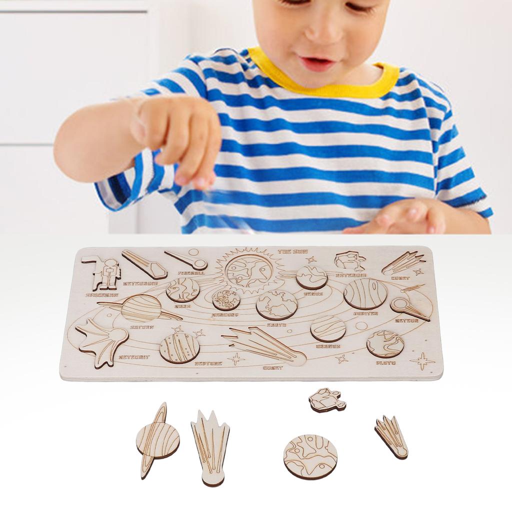 Wooden Solar System Assembling Matching Toy Astronomy Science Educational   Toy for Kids
