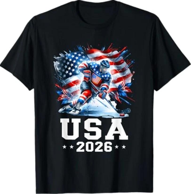 Patriotic American Flag Ice Hockey Gift Hockey Player Fan T-Shirt XL