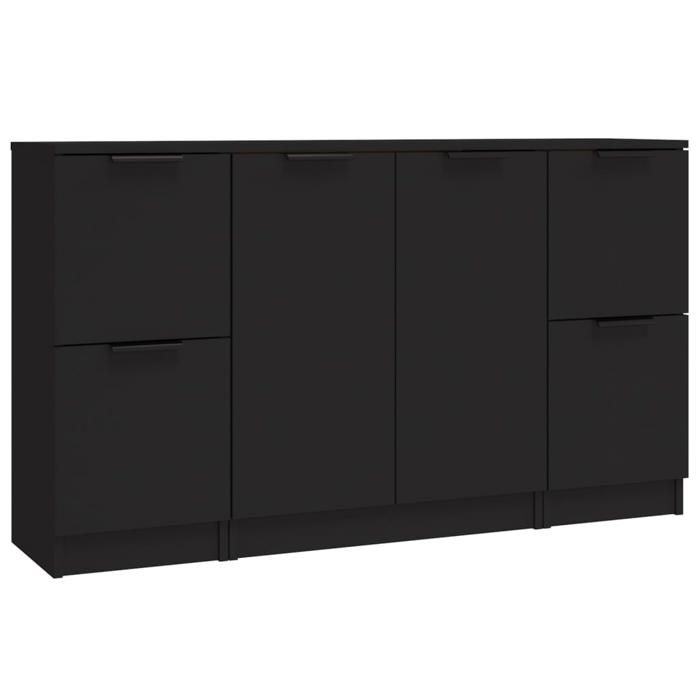VidaXL Buffet 3 pcs, Meubles de Rangement avec Porte, Armoires de Rangement, Buffets de Salon Salle de Séjour, Moderne, Noir 3115845