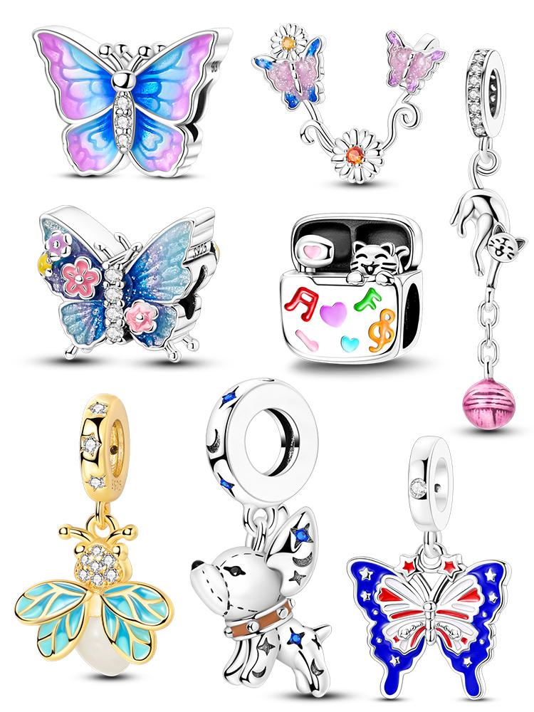 Fit Original Bracelet Copper Charms Butterfly Cute Dog Cat Beads Pendant Dragonfly Chain For Women Gift Diy Jewelry