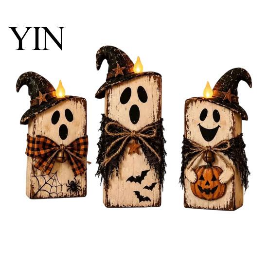 Solid Wood Seasonal Centerpiece 3Pcs Rustic Wooden Halloween Cat Tabletop Decor, Farmhouse Black Figurine Indoor Party Supplies with Witch Hat, Autumn