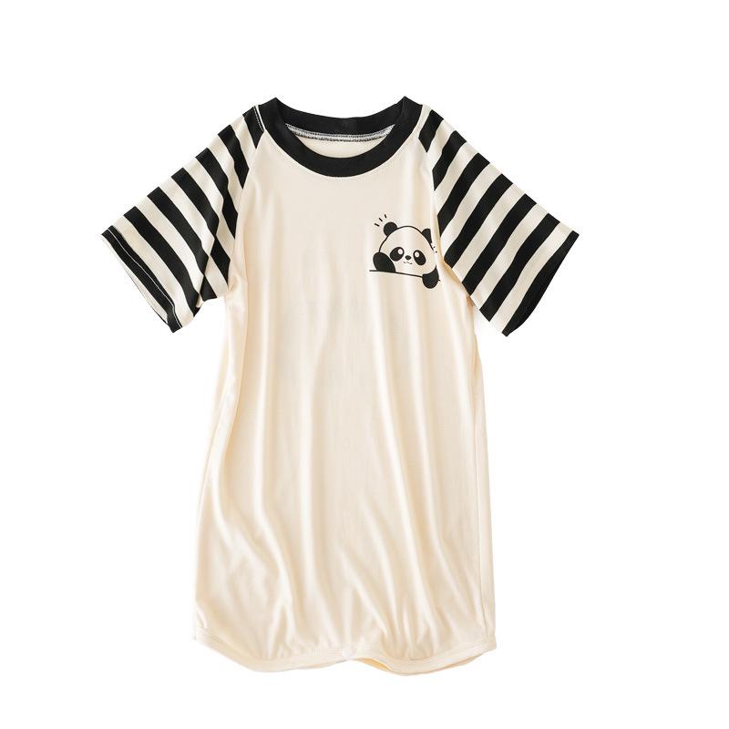 MYSIS Summer Kids' Modal Short Sleeve Split Leg Sleep Bag Romper 2-Way Skirt Pajamas with Baby Mask