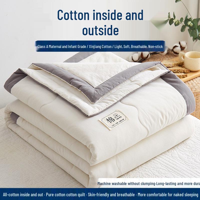 Tvättat täcke i ren bomull - Mjukt, lättviktigt, andningsbart, perfekt för sommaren, finns i enkel- och dubbelstorlek.