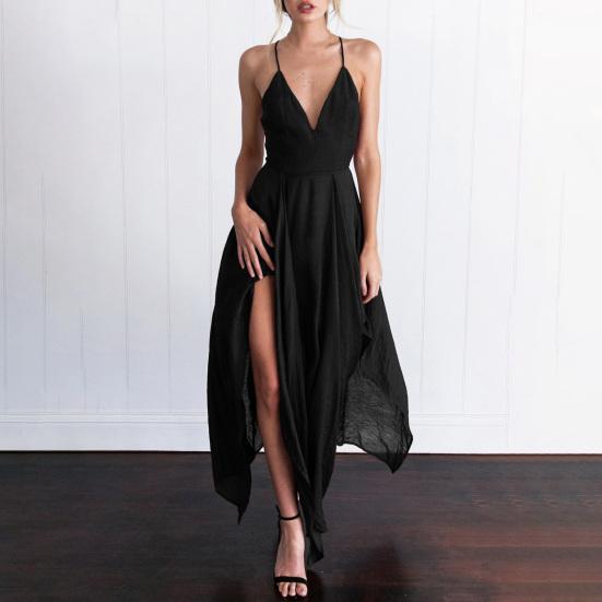 Women Prom Dress Deep V Neck Low Cut Sleeveless Backless Spaghetti Strap Dress-up Cross Back Irregular Hem Wedding Dress Women Clothes
