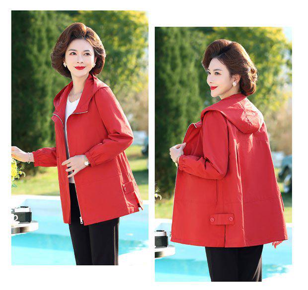 Mom's Plus Size Mid-length Hooded Trench Coat: Spring/Autumn Casual Jacket for Middle-aged Women