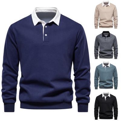 Pullover Sweatshirt Revers Knopen Halve sluiting Patchwork Kleur Elastische zoom Casual onderkant T-shirt