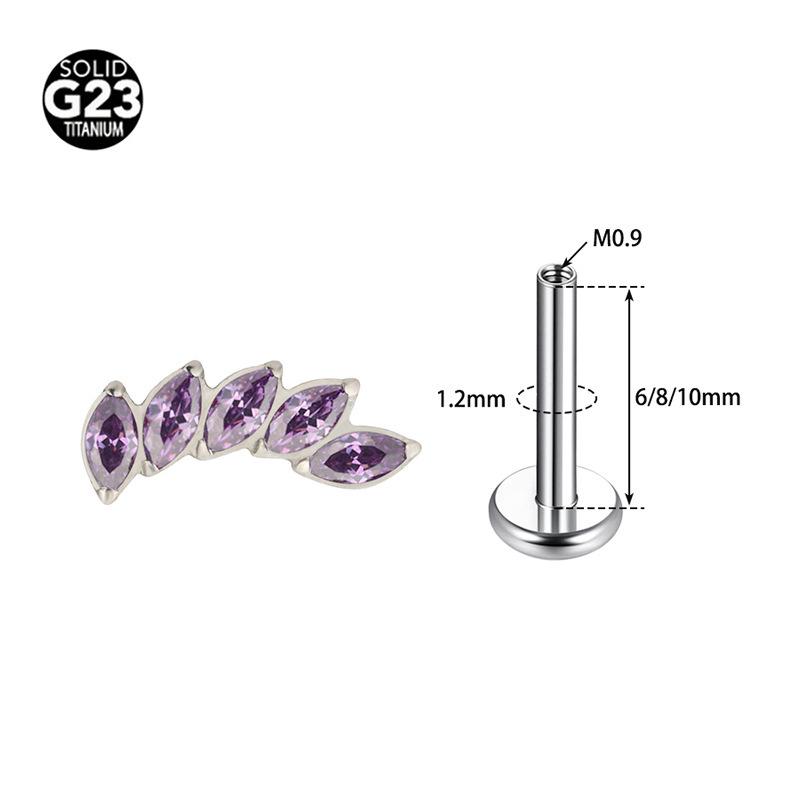 Marquise Multicolor Zircon Stud Earrings – F-136 Titanium Alloy for Lip and Ear Cartilage Piercing.