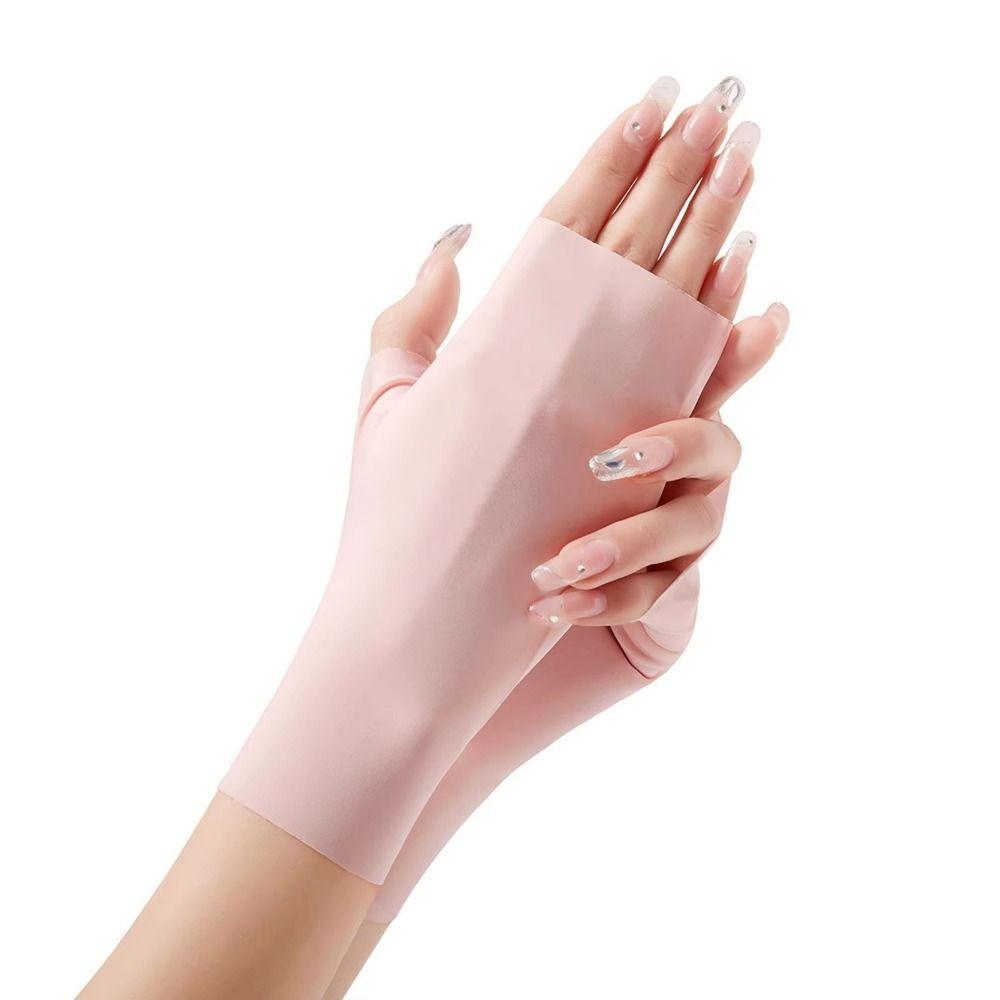 Thin Sun Protection Gloves Pure Color Anti-uv Fingerless Gloves Fashion Sunscreen Mittens  Summer